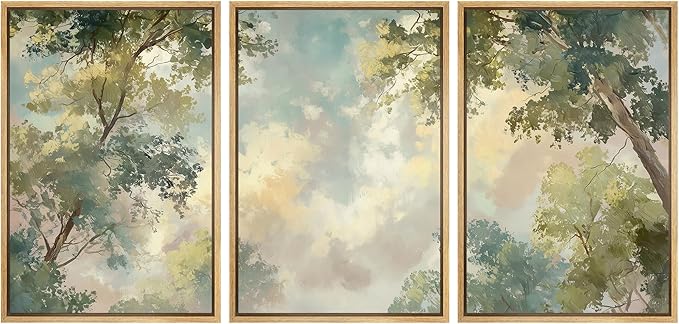 wall26 Framed Print Wall Art Set Soft Pastel Sky and Tree Canopy Abstract Nature Decorative Minimal Relax/Zen for Living Room, Bedroom, Office - 16"x24"x3 NATURAL