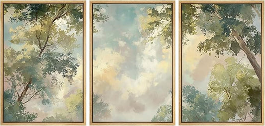 wall26 Framed Print Wall Art Set Soft Pastel Sky and Tree Canopy Abstract Nature Decorative Minimal Relax/Zen for Living Room, Bedroom, Office - 16"x24"x3 NATURAL