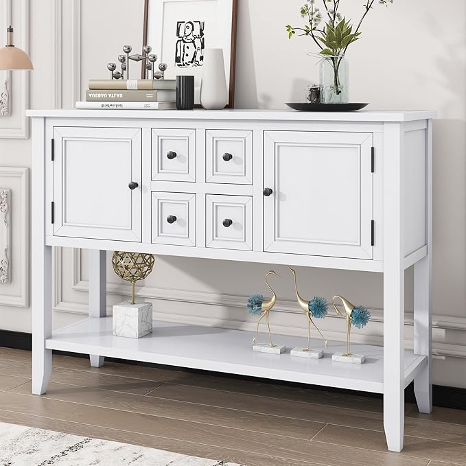 Merax Sideboard Buffet Cabinet with Storage, Rustic Storage Cabinet Console Table, White