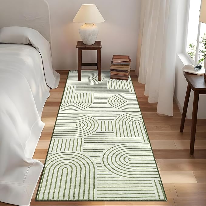 Modern Rug 2x6 Runners for Hallways, Abstract Kitchen Runner Rugs Non Slip Bath Runners, Rainbow Washable Runners Rug for Bedroom, Soft Long Rugs for Entryway Bathroom Laundry Dorm, Green
