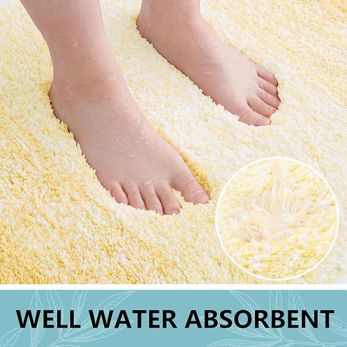 Arotive Microfiber Bathroom Rugs, Shaggy Soft and Absorbent Bath Rug, Non-Slip, Thick Plush Machine Washable Dry Bath Mats for Bathroom, Tub and Shower, 59x24, Light Yellow, Rectangular