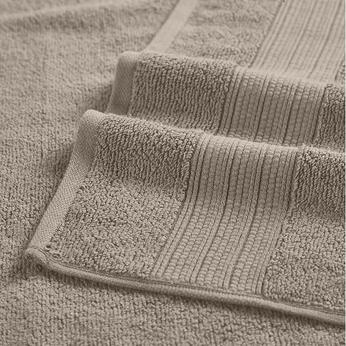 Modern Threads 6-Piece Towel Set – 100% Cotton, Quick Dry, Ultra Absorbent – Includes 2 Bath, 2 Hand, 2 Washcloths (White/Reinhart Tan)