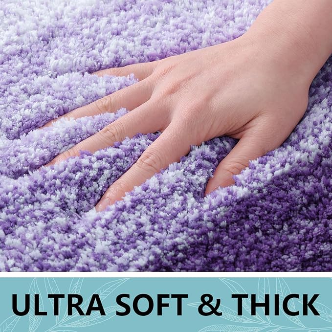 Arotive Microfiber Bathroom Rugs, Shaggy Soft and Absorbent Contour Toilet Rugs, Non-Slip, Thick Plush Machine Washable Dry Bath Mats for Toilet Base, 24x20, Dark Purple, U-Shape