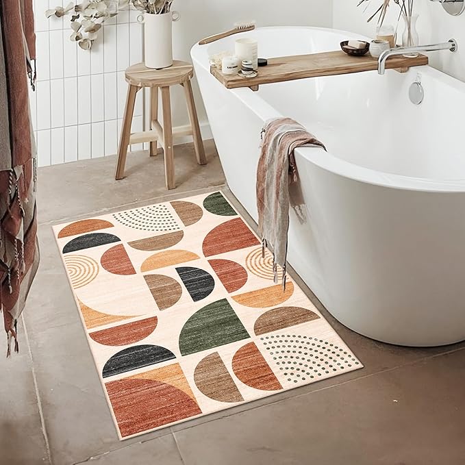MUJOO Small Rug Washable,Boho 2x3 Area Rugs for Entryway Bathroom Entry Entrance Bedroom Kitchen,Front Door Mat Soft Throw Carpet Non Slip Indoor Modern Abstract Bohemian Terracotta