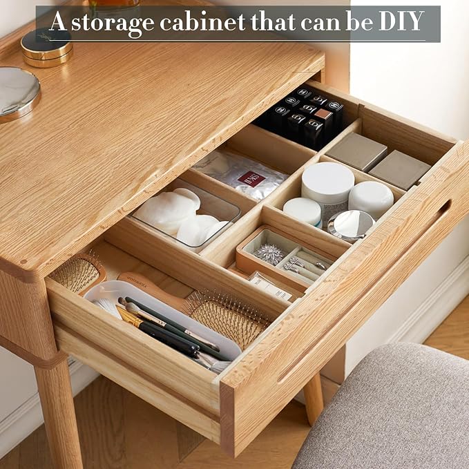 Solid Oak Wood Vanity Table Wood Desk with Drawer, Writing Desk Modern Desk Small Computer Desk for Bedroom Office (Log Color,15.74" D x 23.62" W x 30.7" H)