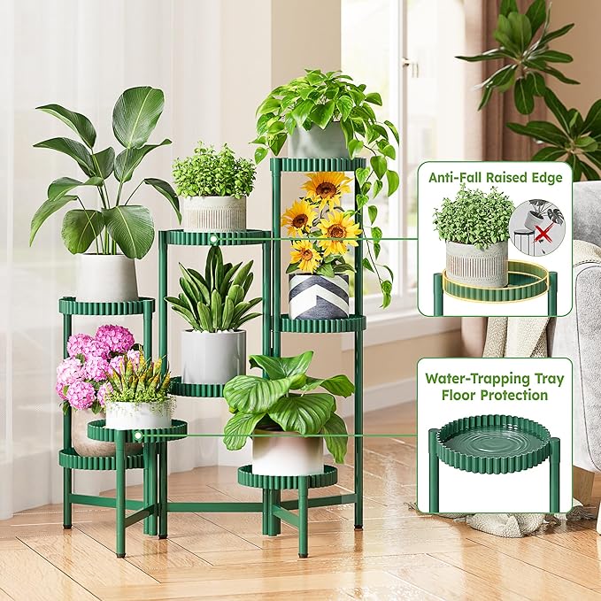 8 Tier Large Plant Stand Indoor, 7.9 Inch Wide Tall Corner Metal Plant Stands Outdoor for Multiple Plants, Foldable Tiered Plant Stand for Living Room Balcony Garden Patio - GreenFloroma