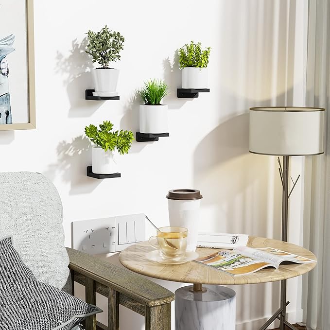 SRIWATANA Small Floating Shelves Wall Mounted, Wood Shelf for Decoration and Storage Set of 4, Mini Display Shelf for Bedroom, Bathroom, Kitchen, Office (Black, 4 inch)