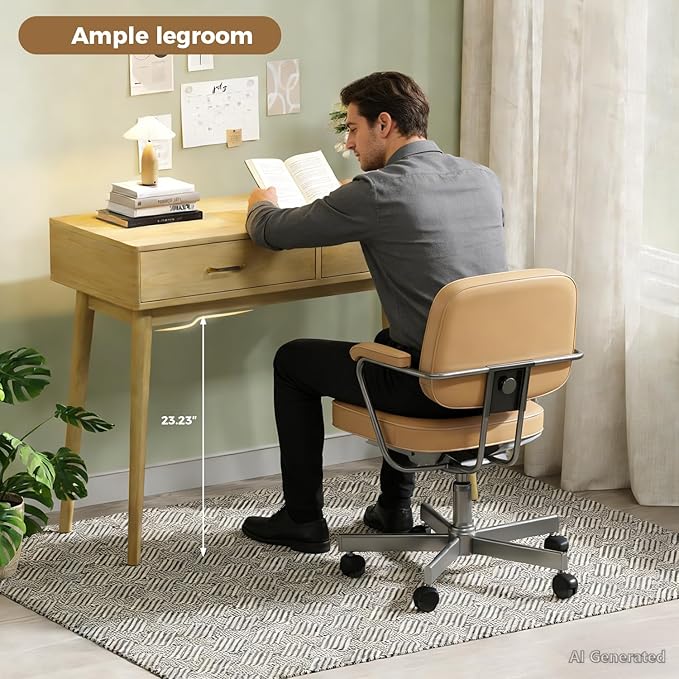 FUNKOCO Small Wood Desk with Drawers - 40 Inch Home Office Study Writing Desk for Bedroom, Vanity Desk with 4 Solid Legs, Modern Computer Desk for Small Spaces