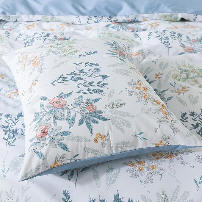 HoneiLife Floral Duvet Cover Queen - 100% Cotton Comforter Cover, Botanical Bedlinen Set with Zipper Closure & Corner Ties, 3-pcs Wildflower Comforter Cover Sets