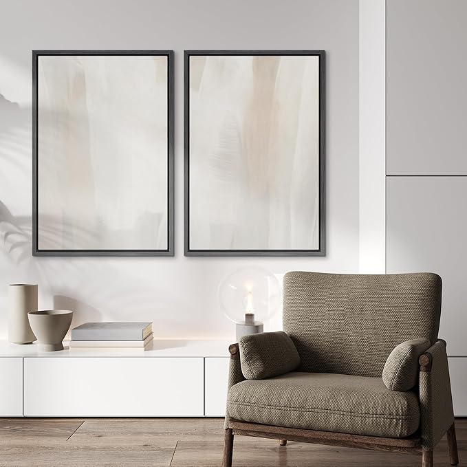 IDEA4WALL Framed Canvas Print Wall Art Set Minimalist Beige Watercolor Soft Neutral Abstract Illustrations Modern Art Decorative Bohemian Calm/Zen for Living Room, Bedroom, Office - 16"x24"x2 Black