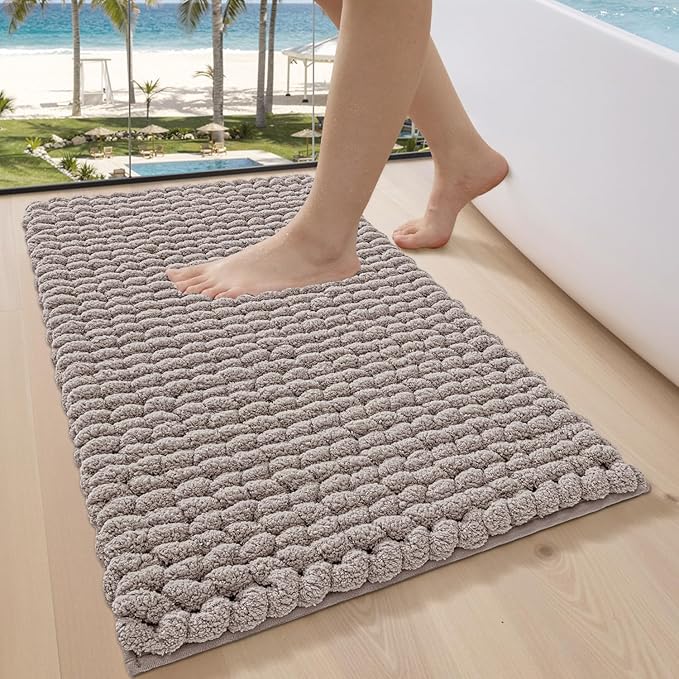 LUMI Luxury Bathroom Rug, Ultra Soft Quick Dry Bath Mat, Non-Slip Absorbent Thick Chenille Bath Rug, Cozy Braid Design Floor Mat for Bathtub, Sink, Laundry, Bedroom, Beige, 17"x30"