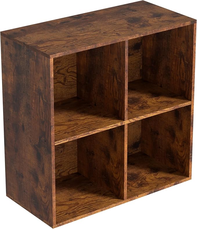 Wooden 4 Cube Storage Organizer with Closed Back Panel,White Cube Shelf Cubby Storage Organizers with Compartments for Living,Bookshelf,Organizers Easy to Install (Retro Brown, 4 Cube)