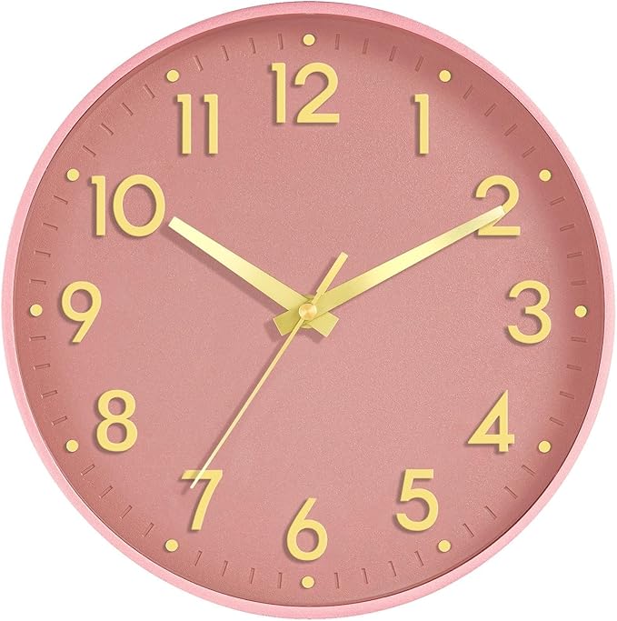 Mosewa Wall Clock 12 Inch, Battery Operated Silent Non-Ticking Modern Analog Clock Decorative for Kitchen, Bedroom, Office, Living Room(Pink Gold)