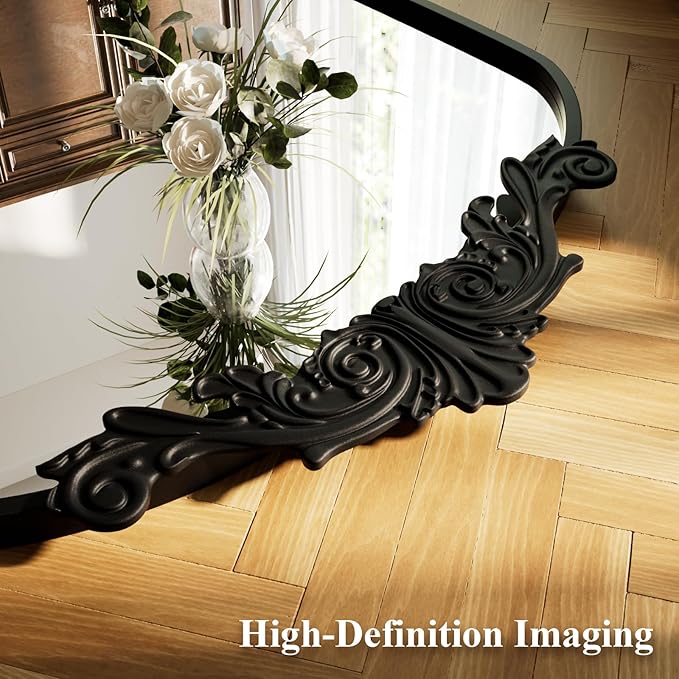 HARRITPURE Vintage Arched Full Length Mirror, 64"x21" Baroque Carved Full Body Mirrors, Large Floor Standing Mirror with Black Aluminum Frame for Bedroom, Living Room, Entryway