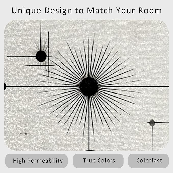 Starburst Rug 3x5 Retro Mid Century Modern Pattern Area Rugs for Living Room, Bedroom, Starburst Home Decor Accessories Indoor Carpet, Non Slip & Machine Washable