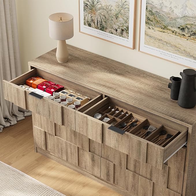 ONBRILL 61" Sideboard Buffet Cabinet with Storage, Large Coffee Bar Cainet with Doors and Drawers, Wood Credenza Console Cabinet Buffet Table for Kitchen Living Room Entryway (Washed Grey)