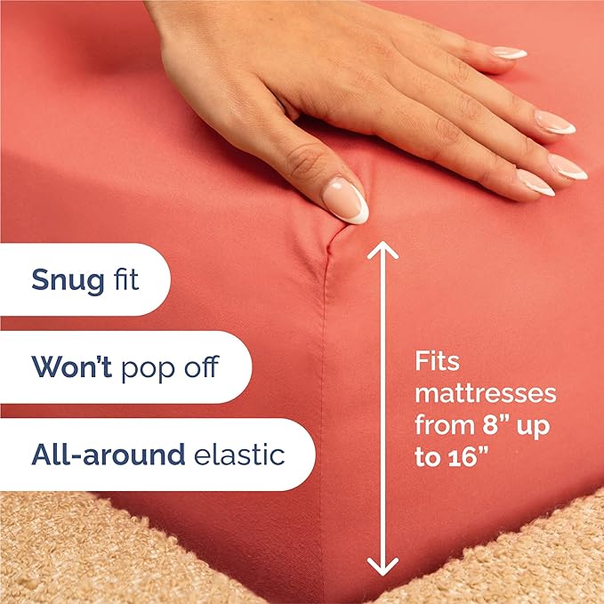 King Size 4 Piece Sheet Set - Comfy Breathable & Cooling Sheets - Hotel Luxury Bed Sheets for Women & Men - Deep Pockets, Easy-Fit, Extra Soft and Wrinkle Free Sheets - Coral Oeko-Tex Bed Sheet Set