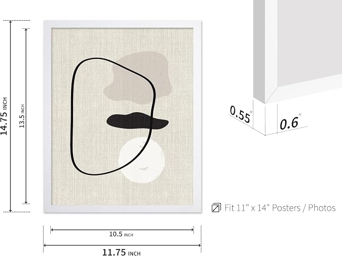 Poster Master Shapes on Linen Poster – Linen Print – Chic Boho Art – Abstract Shapes Artwork – Mid-Century Modern Piece – Great Bedroom or Living Room Wall Decor – 11x14 White Framed