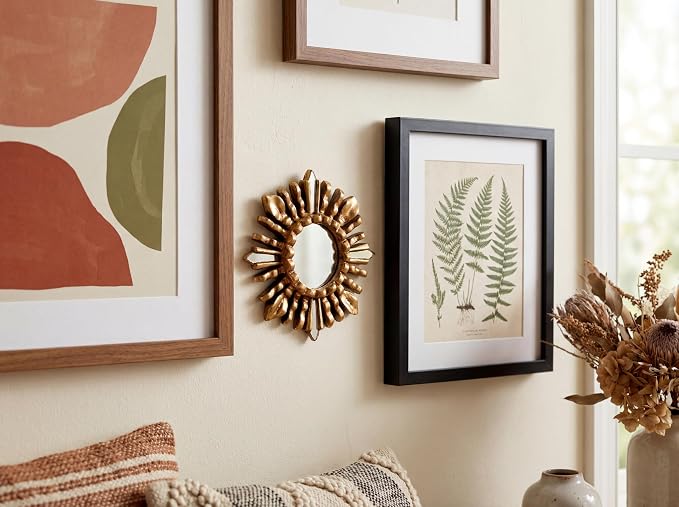 Small Peruvian Sunburst Mirror 6" | Hand-Carved Mohena Wood & Bronze Leaf | Vintage Gold Accent Wall Decor for Boho & Home Entryway (Gold)