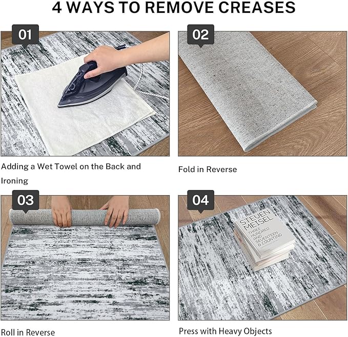 Lansny Modern Abstract Runner Rug 2.6x18, Black Grey White Washable Long Kitchen Runner Non-Slip Soft Hallway Rug Runner Thin Print Faux Wool Carpet for Entryway Bedroom Laundry Room Indoor Home Decor