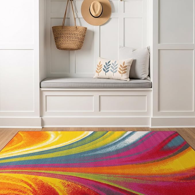 Rugshop Multi Waves Non Slip Modern Colorful Area Rug Fade Resistant for Living Room, Bedroom and Office, 3'3" x 5'