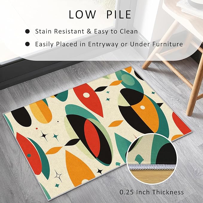 Mid Century Rug 3x5 Retro Abstract Geometric 70s 80s Pattern Area Rugs for Living Room, Bedroom, Mid Century Home Decor Accessories Indoor Carpet, Non Slip & Machine Washable, GD0685