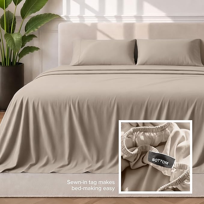 Bare Home King Sheet Set - 1800 Ultra-Soft Microfiber King Bed Sheets - Double Brushed - Deep Pockets - Easy Fit - 4 Piece Set - Bedding Sheets & Pillowcases (King, Pebble)