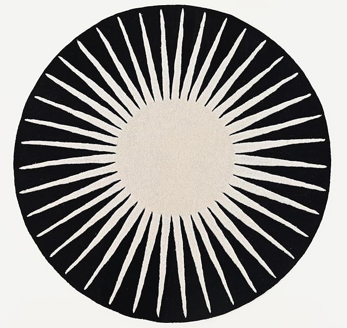 Modern Round Area Rug – Hand-Tufted with 100% NZ Wool, Thick & Soft Circular Carpet for Living Room, Bedroom & Dining Room Decor (Black, 8' Round)