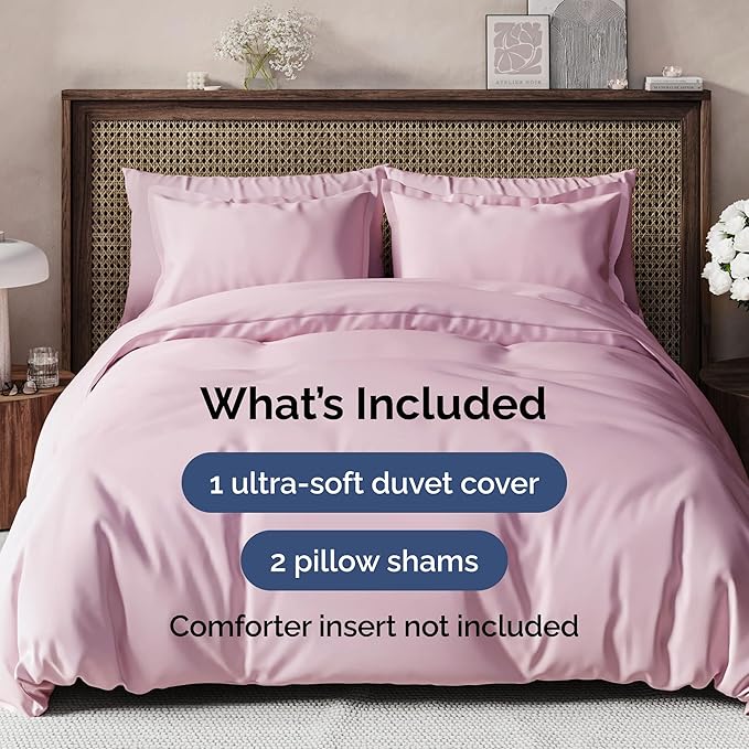 Duvet Cover Cal King Size - Extra Soft Cal King Size Duvet Cover - Lightweight, Breathable & Cozy - Easy Care with Zipper Closures & Ties - 104" x 98" Inches - (Light Pink) Comforter Not Included