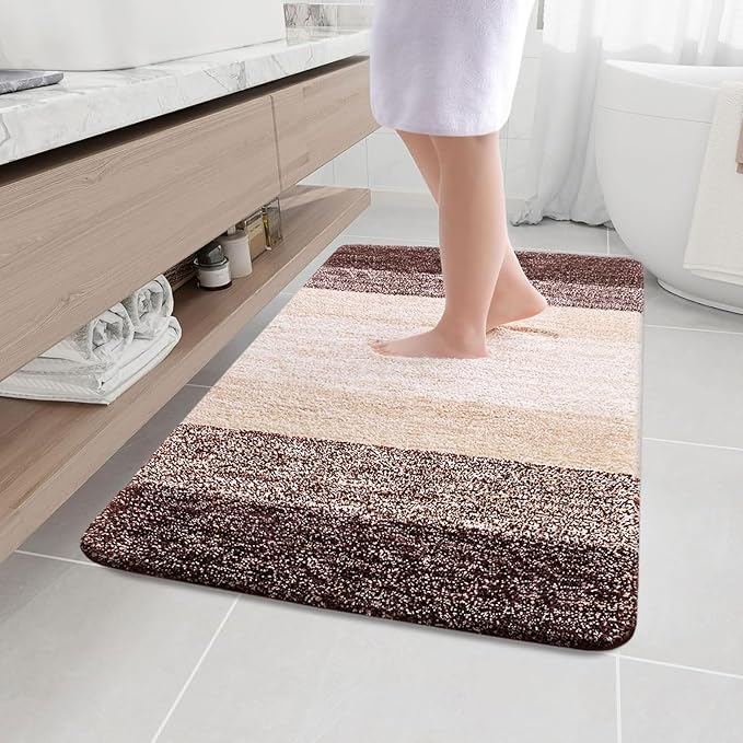 Arotive Microfiber Bathroom Rugs, Shaggy Soft and Absorbent Bath Rug, Non-Slip, Thick Plush Machine Washable Dry Bath Mats for Bathroom, Tub and Shower, 47x32, Brown, Rectangular
