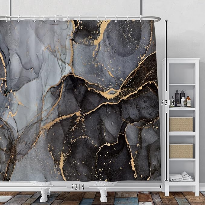 Baocicco Gray and Gold Marble Shower Curtain Modern Luxury Abstract Shower Curtains Decorative for Bathroom Bathtubs Waterproof Fabric Shower Curtain with Hooks 72x72 Inches