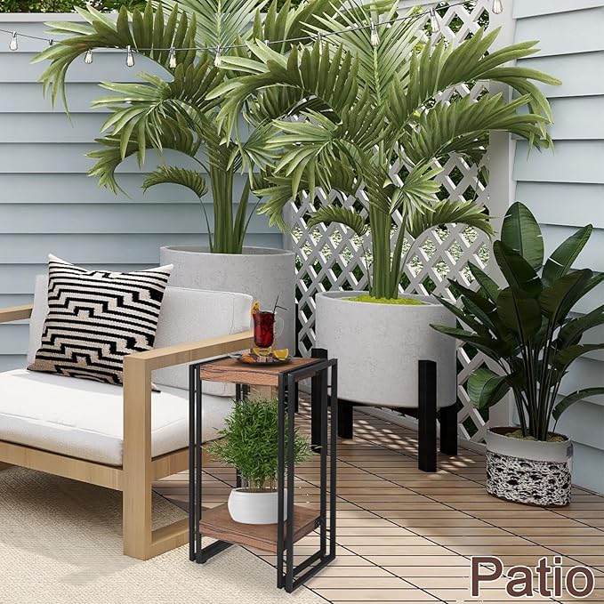 22 inch Plant Stand Table, 2 Tier Plant Shelves Indoor Flower Pots Stand Holder Modern Corner Plant Stand Rack Shelves Square Plant Tables for Office Living Room, Balcony,Brown