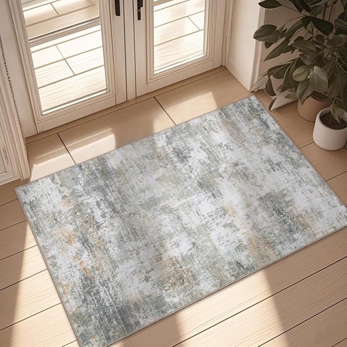 WILLSUN Washable Area Rugs, 2x3 Non-Slip Boho Small Area Rugs for Entryway, Kitchen, Bathroom, Machine Washable Vintage Rug, Indoor Floral Print Carpet for Home Decor, Kid & Pet Friendly Mat