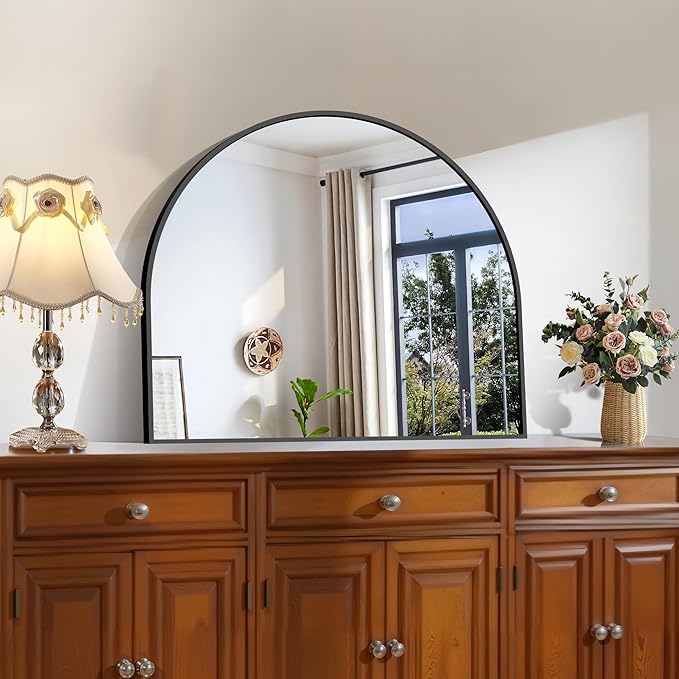 CIRCUMI Arched Wall Mirror, 30"x25" Black Arched Mirror with Tempered Glass, Metal Frame, Large Size for Entryway Table, Mantel,Living Room,Over Sink,Arch Mirror for Decor,Shatterproof&Crystal-Clear