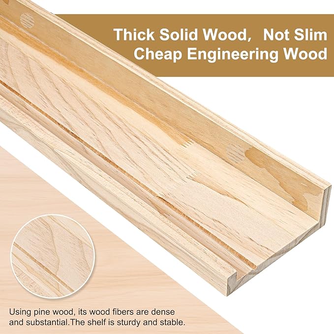 MBYD 36 Inch Natural Pine Wood Floating Shelves for Bedroom, Wide Picture Ledge Set of 2, Wall Mount Unfinished Shelf Can be Stained Nursery Book Shelves for Kids Bedroom Living Room Bathroom Kitchen
