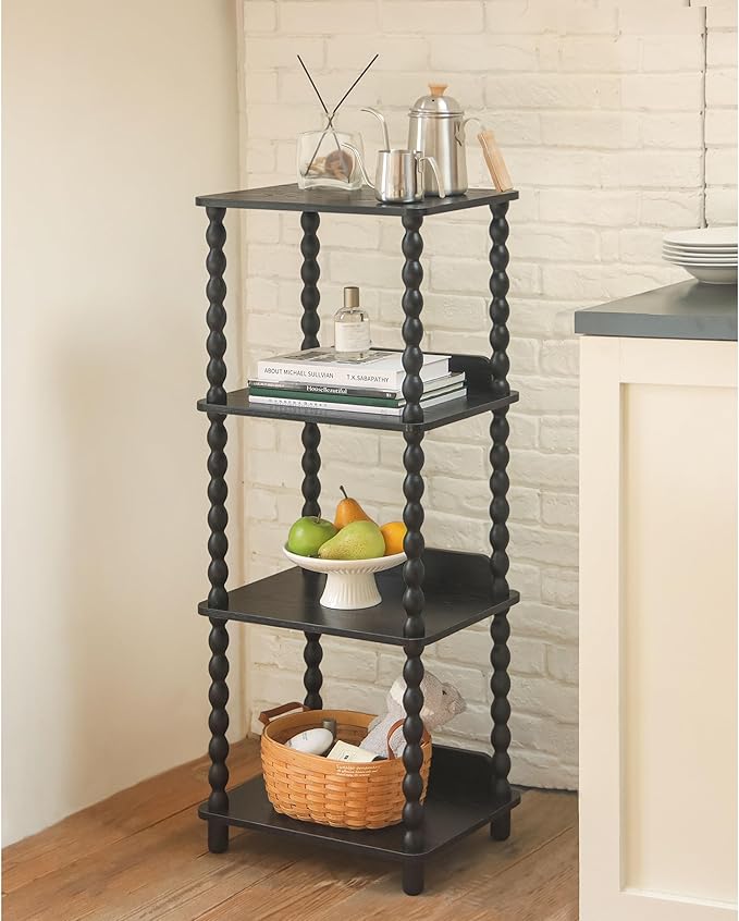 Fultyle Book Shelf, 4-Tier Bookshelf with Storage, Small Bookcase Display Shelves with Solid Wood Legs for Bedroom, Living Room, Office and Small Spaces (Black)