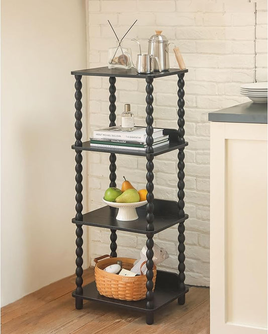 Fultyle Book Shelf, 4-Tier Bookshelf with Storage, Small Bookcase Display Shelves with Solid Wood Legs for Bedroom, Living Room, Office and Small Spaces (Black)