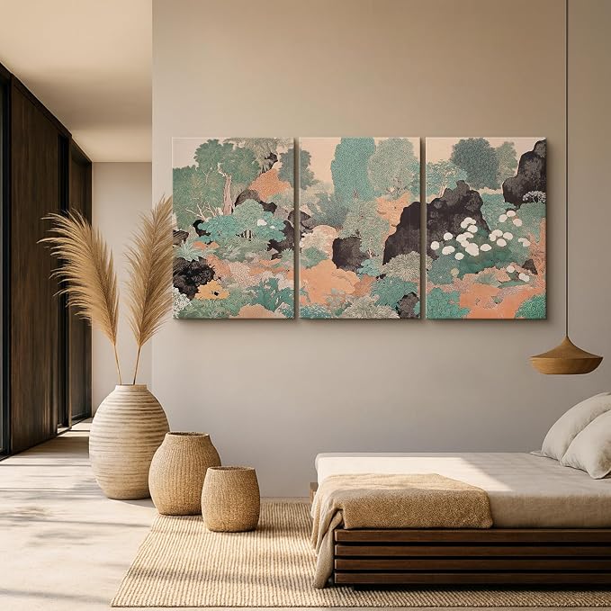 wall26 Canvas Print Wall Art Set Vintage Japanese Garden Landscape Decorative Minimal Relax/Zen for Living Room, Bedroom, Office - 16"x24" x 3