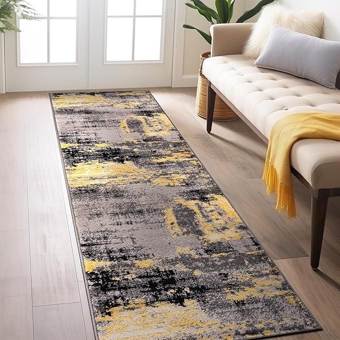 Rugshop Modern Abstract Design Non Shedding Soft Ideal for Living Room,Bedroom,Kitchen Runner Rug 2' x 7' Yellow