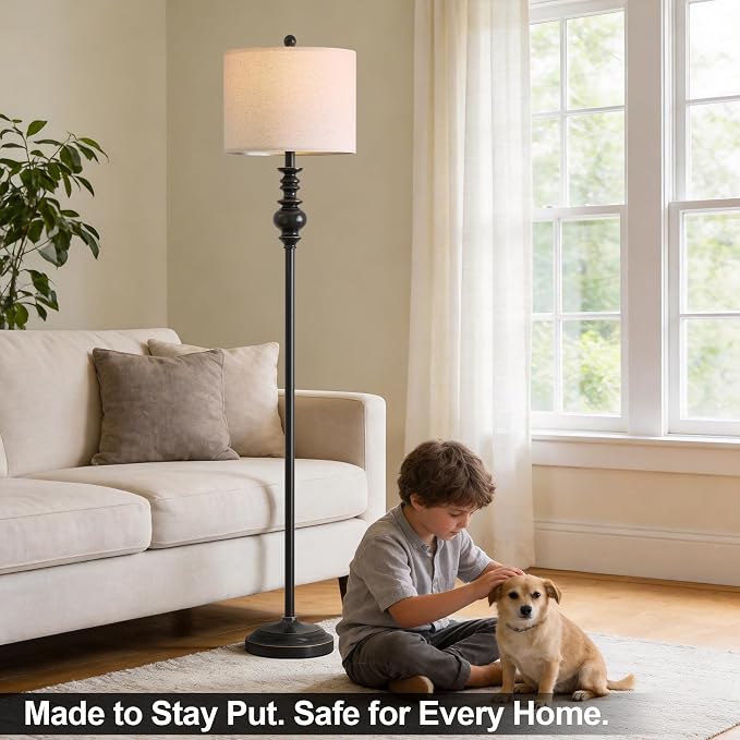 BOBOMOMO 64.25" Farmhouse Floor Lamp with Remote, Dimmable Black Floor Lamp with Adjustable Color Temperatures, Tall Standing Lamps for Living Room Corner, Bedroom & Office, 9W Bulb Included
