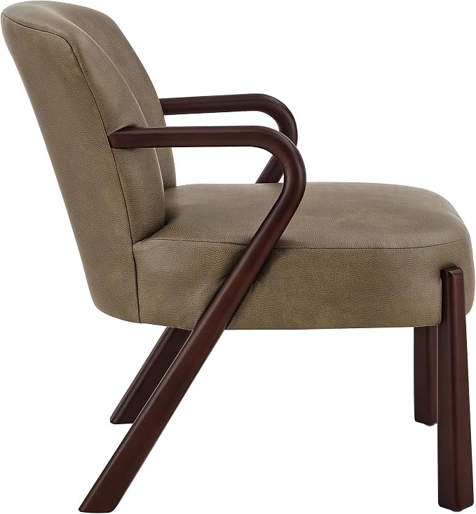 Modway Arden Faux Leather Upholstered Accent Armchair in Mushroom – Mid-Century Modern Lounge Chair with Curved Wood Frame