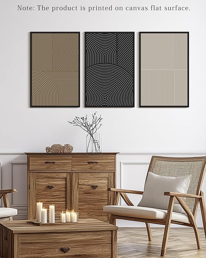 KUVIOKE Minimalist Abstract Boho Framed Wall Art Modern Mid-Century Bohemain Neutral Line Wall Decor Geometric Artwork Bedroom Decor 24x36in (Black Framed)