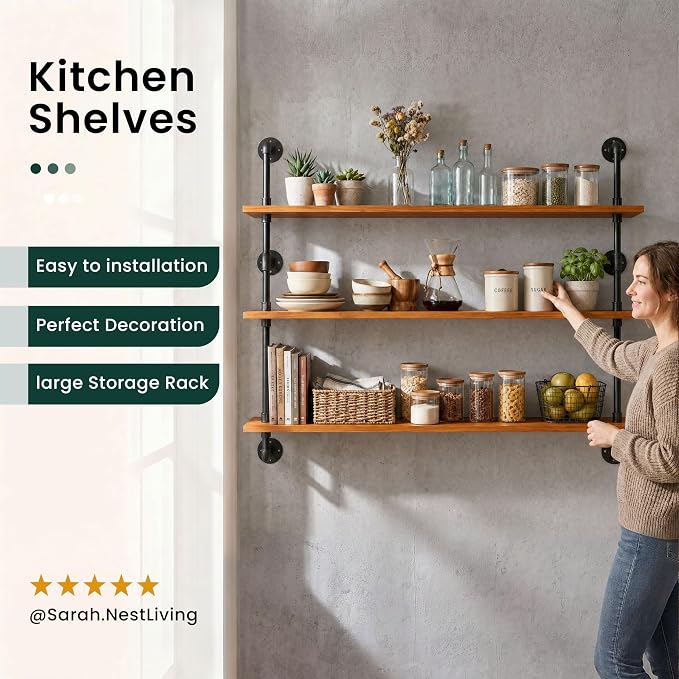HDDFER Bathroom Floating Shelves for Wall - Industrial Pipe Shelving Shelves Wall Mounted Shelf Over Toilet Farmhouse Home Decor Display Bookshelf 48 in