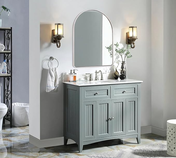 ANDY STAR 30x40’’ Chrome Arched Mirror, Polished Chrome Arched Bathroom Mirror, Arched Wall Mirror in SUS304-Anti-Rust Tube Frame, Wall Mounted Vertical 1'' Deep
