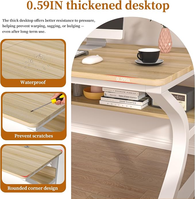 55 X 23.6'' Computer Desk, Home Office Desks w/Shelf Storage, Computer Desk w/Metal Frame, Cable Management, Study Student Desk Writing Work Table Deeper & Thicker Desktop for Home Bedroom
