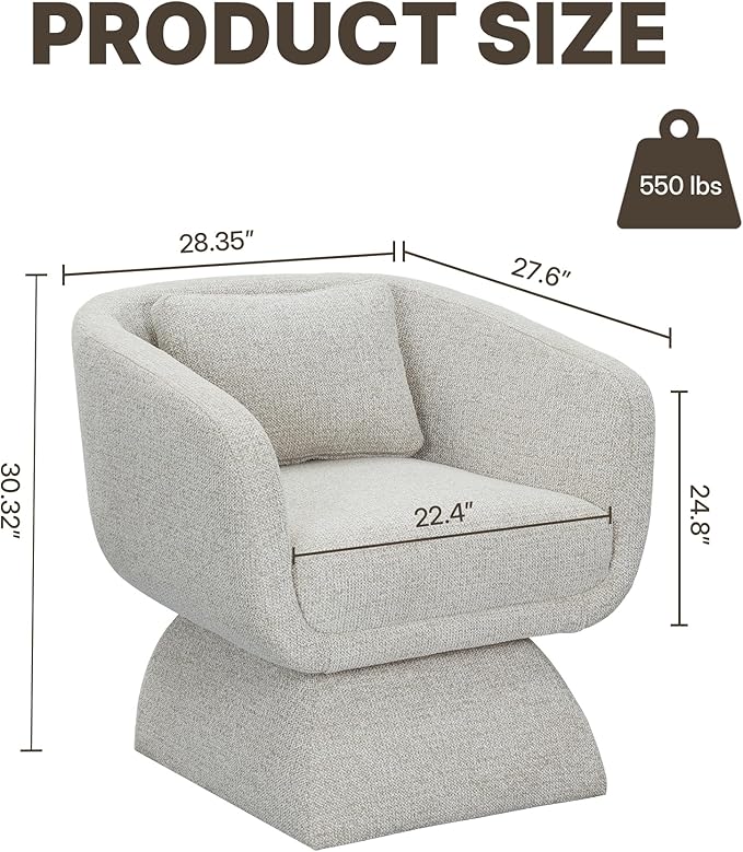 Modern 360° Swivel Accent Chair with Armrest & Curved Back, Soft Cushioned Barrel Lounge Chair (Oatmeal)