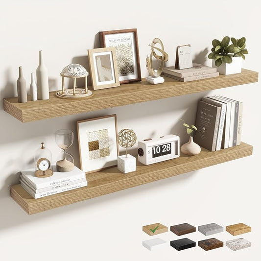 40 Inch Floating Shelves for Wall 2 Pack, 40" Wall Shelves for Books, Storage, Decor, Wall Mounted Floating Shelf with Invisible Brackets for Kitchen, Living Room, Oak