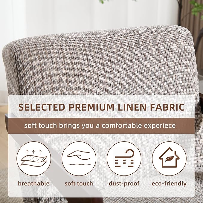 INZOY Accent Chairs Set of 2, Mid Century Modern Accent Chair with Wood Frame, Upholstered Reading Armchair with Soft Linen Fabric, Accent Chair for Living Room Bedroom, Easy Assembly, Light Brown