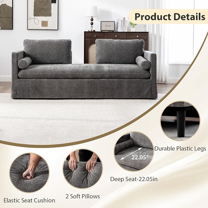Chifee & Vingol 82.68" Oversized Chaise Lounge Indoor Modern Upholstered 2-Seater Daybed Sofa Bench with Pillows & Armrests Lounge Sleeper Sofa for Living Room Bedroom Office,Gray