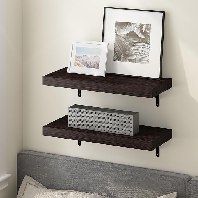 Furinno Tanna Floating Shelves for Wall Set of 2, 22-Inch Wall Shelf, Triple Thick Floating Mounted Shelf, for Bathroom, Home Office, Living Room, Tobacco Oak